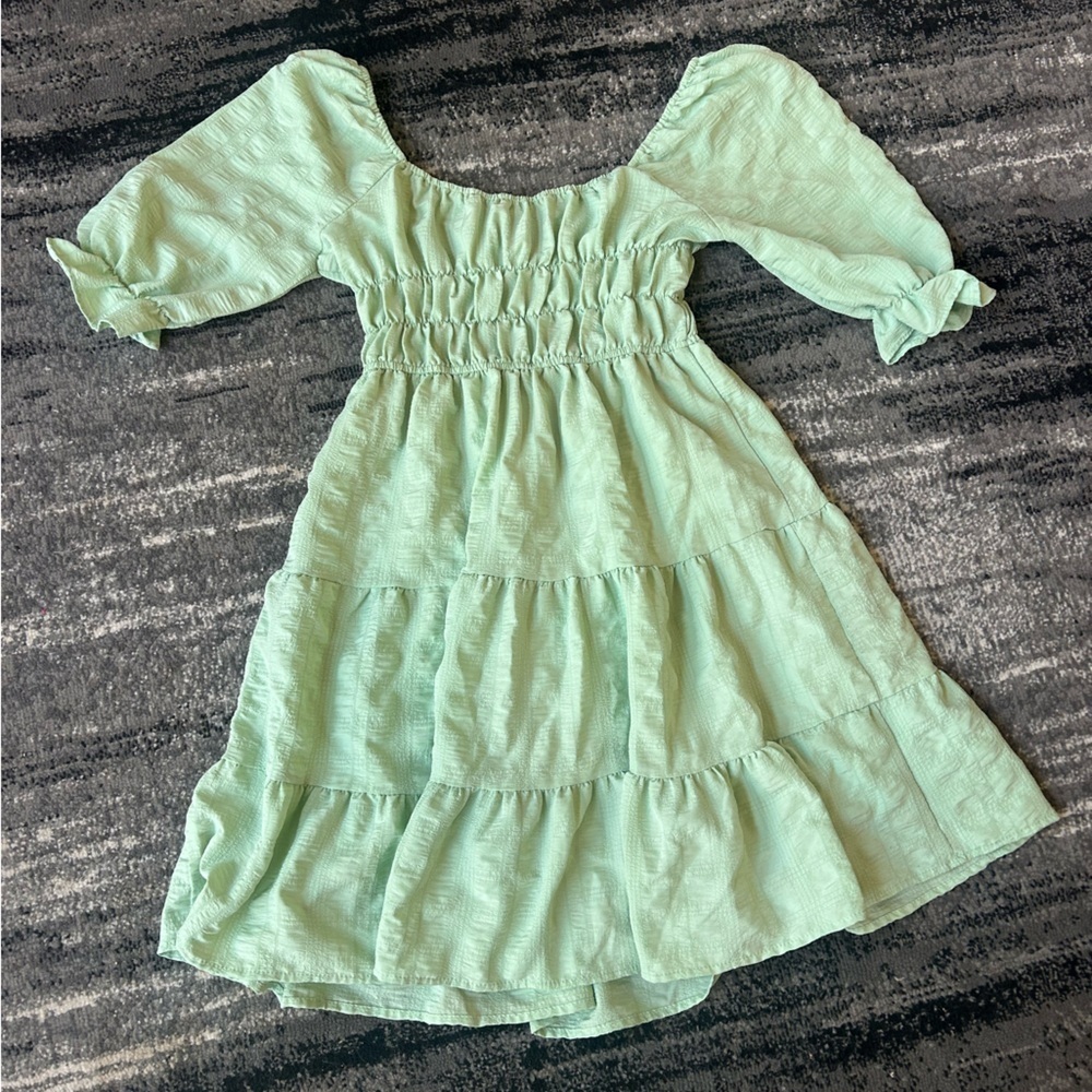 LIBERTY LOVE Pastel Green Tiered Smocked Dress With Puff Sleeves - Picture 8 of 9